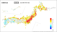 一昨日の最高気温前日差の分布図