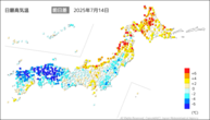 昨日の最高気温前日差の分布図