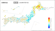 31日の最高気温前日差の分布図