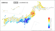 3日の最高気温前日差の分布図