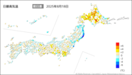 18日の最高気温前日差の分布図