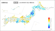 今日の最高気温前日差の分布図
