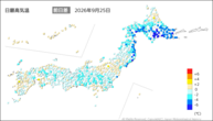 25日の最高気温前日差の分布図