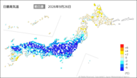 26日の最高気温前日差の分布図