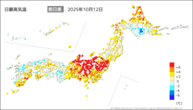昨日の最高気温前日差の分布図
