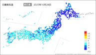 28日の最高気温前日差の分布図