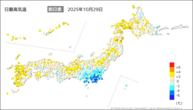 29日の最高気温前日差の分布図