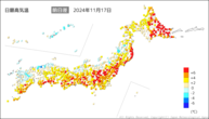 17日の最高気温前日差の分布図