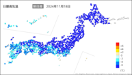 一昨日の最高気温前日差の分布図