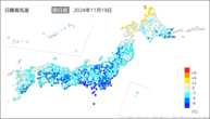 昨日の最高気温前日差の分布図