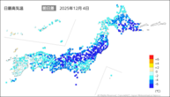 4日の最高気温前日差の分布図