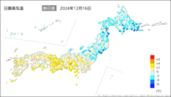 16日の最高気温前日差の分布図