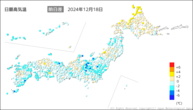 18日の最高気温前日差の分布図