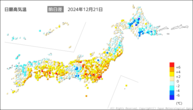 一昨日の最高気温前日差の分布図