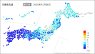 26日の最高気温前日差の分布図