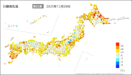 29日の最高気温前日差の分布図