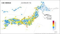 17日の最大瞬間風速の分布図