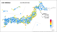 18日の最大瞬間風速の分布図