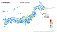 20日の最大瞬間風速の分布図