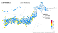 一昨日の最大瞬間風速の分布図