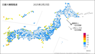 昨日の最大瞬間風速の分布図