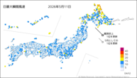 一昨日の最大瞬間風速の分布図