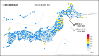 一昨日の最大瞬間風速の分布図