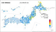 昨日の最大瞬間風速の分布図
