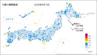 昨日の最大瞬間風速の分布図