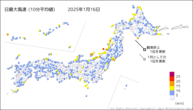 16日の最大風速（10分平均値）の分布図