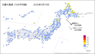 9日の最大風速（10分平均値）の分布図