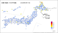 一昨日の最大風速（10分平均値）の分布図