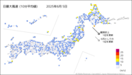 昨日の最大風速（10分平均値）の分布図
