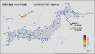 今日の最大風速（10分平均値）の分布図