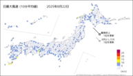 昨日の最大風速（10分平均値）の分布図