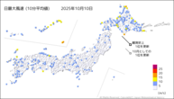 9日の最大風速（10分平均値）の分布図