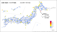 昨日の最大風速（10分平均値）の分布図