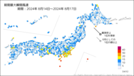 期間最大瞬間風速の分布図