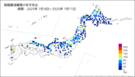 期間最深積雪の年平年比の分布図