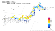 期間最深積雪の年平年比の分布図