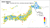 期間最大瞬間風速の分布図