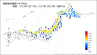 期間最深積雪の年平年比の分布図