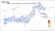 期間最大風速の分布図