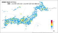 期間最大風速の年平年比の分布図