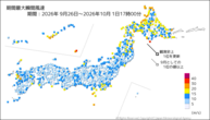 期間最大瞬間風速の分布図