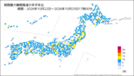 期間最大瞬間風速の年平年比の分布図