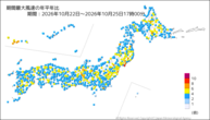 期間最大風速の年平年比の分布図