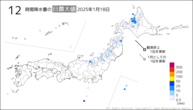 18日の12時間降水量の日最大値の分布図