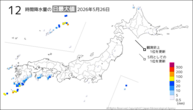 昨日の12時間降水量の日最大値の分布図