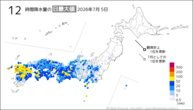 5日の12時間降水量の日最大値の分布図